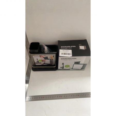 Dispenser Multifunctional, , Dozator pentru Detergent, pentru Sapun Lichid, Dezinfectant, cu Suport pentru Ustensile, 18.5 x 18 x 12.8 cm Negru [3]