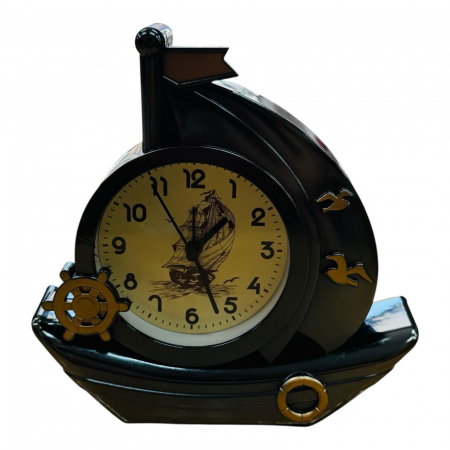Ceas decorativ corabie vintage 17CM, design nautic cu vele, timona si pescarusi, din plastic rezistent,  [1]