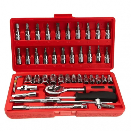 Electronice, Auto & Telefoane Engros - Chei tubulare Set 46 de Piese, , Trusa Scule de Reparatii Auto, Prelungitoare Rigid si Flexibil, Articulatie Cardanica, Antrenor de Forta Glisant, Adaptoare, Maner pentru Surubelnita, 23 x 12 x 4 cm, 