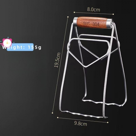 Clema pentru Boluri, , Anti-Alunecare, din Otel Inoxidabil, Extindere, pentru Oale, Tigai, de Uz Casnic, Rezistent la Temperaturi Inalte, 19.5x9.8x8 cm, Maner Maro, Gri [1]