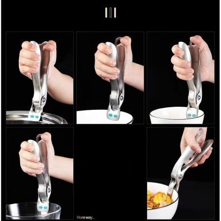 Clema pentru Boluri, , Anti-Alunecare, din Otel Inoxidabil si Silicon, de Uz Casnic, Rezistent la Temperaturi Inalte, 19.5x3.2 cm, Gri [3]