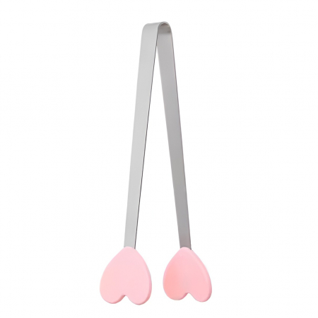 Articole pentru Casa Engros - Cleste Creativ pentru Mancare, , Model Inimioare din Silicon, 14.5x3 cm, Rezistent la Temperaturi Inalte si Coroziune, Roz