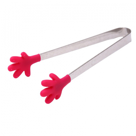 Articole pentru Casa Engros - Cleste Creativ pentru Mancare, , Model Manute din Silicon, 14.5x3 cm, Rezistent la Temperaturi Inalte si Coroziune, Rosu