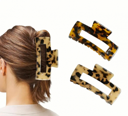 Clește de Păr Mare 10cm, Model Dreptunghiular, Silicon Lucios, Animal Print, Cu Etichetă pentru Expunere | Accesoriu Trendy |  [1]