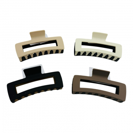 Clește de Păr Mare 11.5cm, Model Dreptunghiular Bicolor, Silicon Mat, Cu Etichetă pentru Expunere | Accesoriu Modern |  [3]