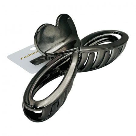 Clește de Păr Mare 12.5cm, Model Inimioară, Negru Metalic, Cu Etichetă pentru Expunere | Accesoriu Elegant |  [1]