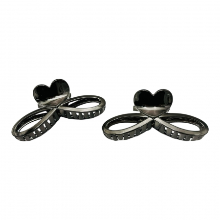 Clește de Păr Mare 12.5cm, Model Inimioară, Negru Metalic, Cu Etichetă pentru Expunere | Accesoriu Elegant |  [2]
