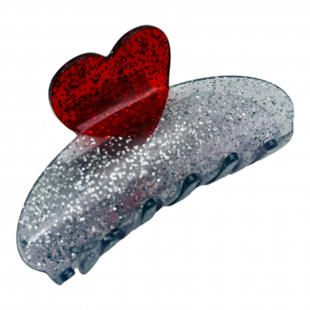 Clește de Păr Mare 8.5cm, Model Inimioară, Silicon Lucios, Culori Diverse, Cu Etichetă de Prezentare | Accesoriu Elegant |  [1]