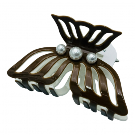 Clește de Păr Mare 9.5cm, Bicolor, Silicon Lucios, Model cu Perle, Cu Etichetă pentru Expunere | Accesoriu Elegant |  [3]