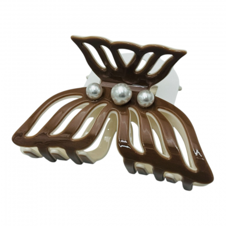 Clește de Păr Mare 9.5cm, Bicolor, Silicon Lucios, Model cu Perle, Cu Etichetă pentru Expunere | Accesoriu Elegant |  [6]