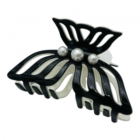 Clește de Păr Mare 9.5cm, Bicolor, Silicon Lucios, Model cu Perle, Cu Etichetă pentru Expunere | Accesoriu Elegant |  [7]