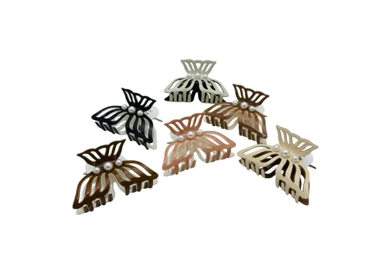 Haine si accesorii Engros - Clește de Păr Mare 9.5cm, Bicolor, Silicon Lucios, Model cu Perle, Cu Etichetă pentru Expunere | Accesoriu Elegant | 