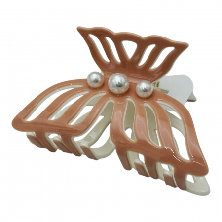 Clește de Păr Mare 9.5cm, Bicolor, Silicon Lucios, Model cu Perle, Cu Etichetă pentru Expunere | Accesoriu Elegant |  [4]
