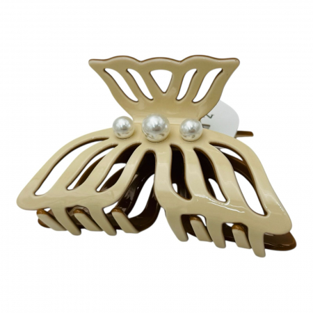 Clește de Păr Mare 9.5cm, Bicolor, Silicon Lucios, Model cu Perle, Cu Etichetă pentru Expunere | Accesoriu Elegant |  [5]