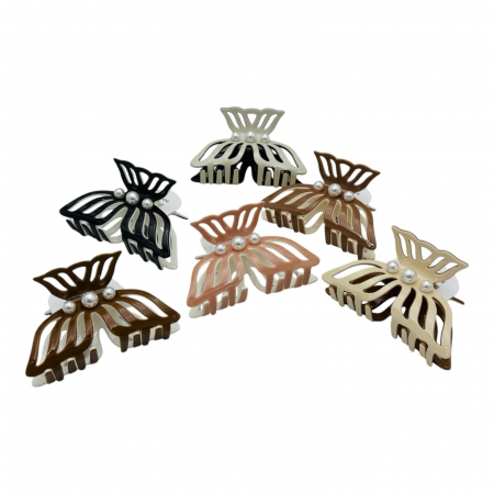 Clește de Păr Mare 9.5cm, Bicolor, Silicon Lucios, Model cu Perle, Cu Etichetă pentru Expunere | Accesoriu Elegant |  [1]