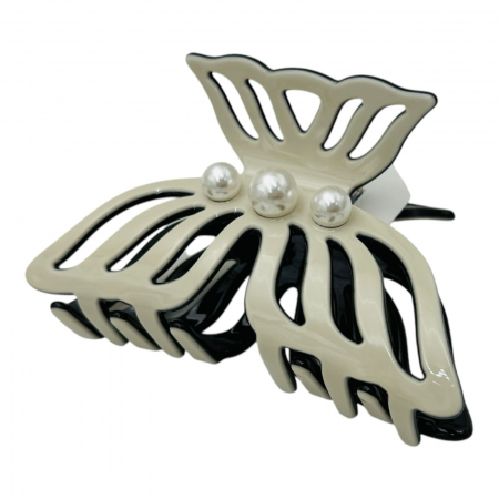 Clește de Păr Mare 9.5cm, Bicolor, Silicon Lucios, Model cu Perle, Cu Etichetă pentru Expunere | Accesoriu Elegant |  [2]