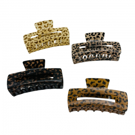 Clește de Păr Mare 9.5cm, Model Dreptunghiular, Animal Print cu Sclipici Fin, Culori Diverse, Cu Etichetă pentru Expunere | Accesoriu Stilat |  [4]