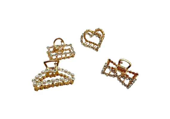 Produse pentru par Engros - Cleste de Par Metalic 4cm cu Pietre si Perle – Modele Elegante si Rafinament, Calitate Superioara, 