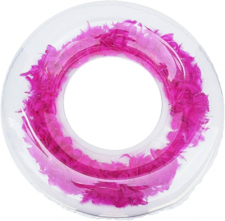 Colac de plaja gonflabil, 90 cm, cu pene colorate in interior, culori combinate – Accesoriu modern si atractiv pentru piscina si mare,  [2]