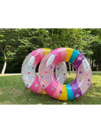 Colac Gonflabil 90 cm cu Stelute si Norisori cu manere – Design Pastel Colorat cu Sclipici, Ideal pentru Piscina, Mare si Activitati de Vara,  [1]