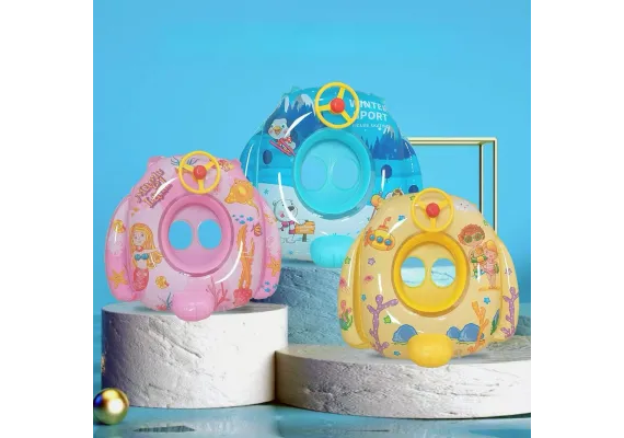 Sport, calatorii si activitati in aer liber Engros - Colac inot bebelusi si copii cu volan si protectie, model colorat cu desene, confortabil si sigur, ideal pentru piscina sau mare, colac gonflabil cu spatar si suport picioare, 
