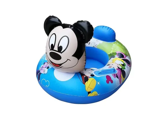 Articole pentru copii Engros - Colac inot copii cu fata 3D animal simpatic, spatar si manere laterale, model rotund gonflabil, sigur si confortabil pentru piscina, mare sau vacanta, 