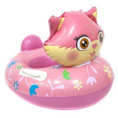 Colac inot copii cu fata 3D pisicuta, model roz sau verde, cu manere laterale si suport picioare, gonflabil, ideal pentru piscina, mare sau vacanta,  [1]