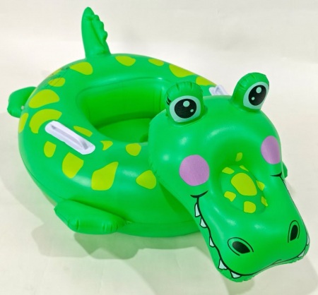 Colac inot copii forma crocodil verde cu fata 3D, manere laterale si suport picioare, model gonflabil rotund, ideal pentru piscina, mare sau vacanta,  [1]