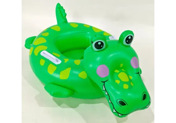 Articole si echipamente sportive Engros - Colac inot copii forma crocodil verde cu fata 3D, manere laterale si suport picioare, model gonflabil rotund, ideal pentru piscina, mare sau vacanta, 