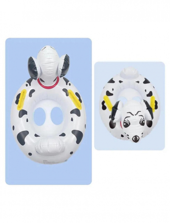 Colac inot copii model catel dalmatian cu cap 3D si manere galbene, gonflabil cu suport pentru picioare, ideal pentru piscina, mare sau vacanta,  [1]