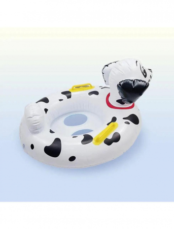 Colac inot copii model catel dalmatian cu cap 3D si manere galbene, gonflabil cu suport pentru picioare, ideal pentru piscina, mare sau vacanta,  [3]