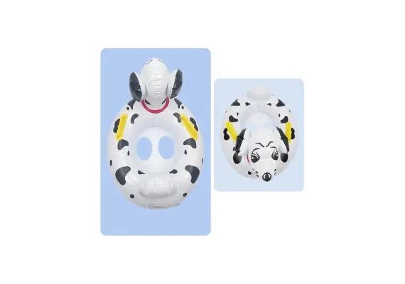 Articole pentru copii Engros - Colac inot copii model catel dalmatian cu cap 3D si manere galbene, gonflabil cu suport pentru picioare, ideal pentru piscina, mare sau vacanta, 