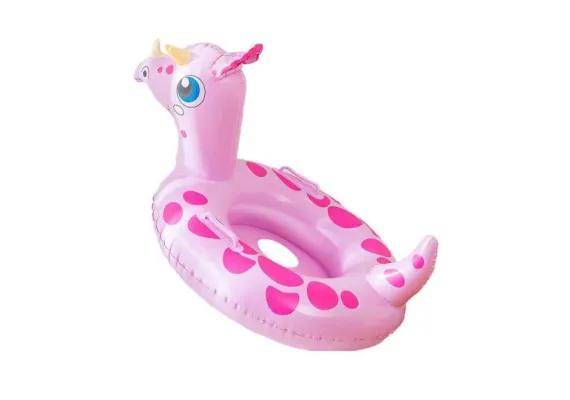 Accesorii inot Engros - Colac inot copii model girafa roz cu cap 3D, manere si coada decorativa, gonflabil si usor de folosit, ideal pentru piscina, mare sau vacanta, 