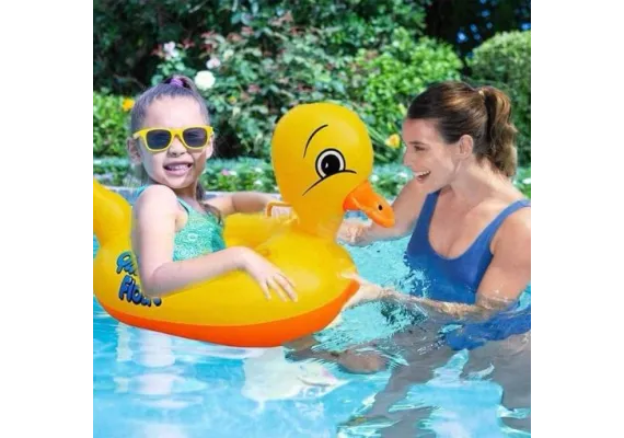 Articole pentru copii Engros - Colac inot copii model ratusca galbena cu cap 3D, gonflabil si rezistent, ideal pentru piscina, mare sau strand, 