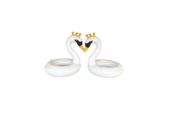 Articole pentru copii Engros - Colac inot lebada alba cu coroana aurie, model elegant gonflabil 90 cm, pentru copii si adulti, ideal pentru piscina, mare, sedinte foto sau petreceri de vara, 