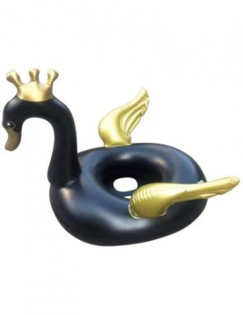 Colac inot lebada cu coroana pentru copii si adulti, gonflabil, elegant si rezistent, model alb sau negru cu aripi 3D, ideal pentru piscina, plaja sau petreceri de vara,  [1]