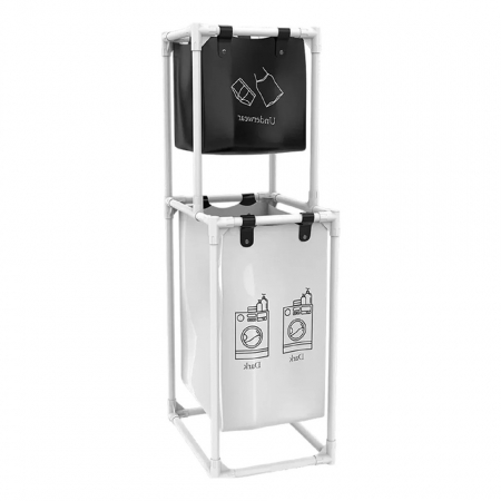 Articole pentru Casa Engros - Cos de Rufe, , cu 2 Etaje, 2 Cosuri, Cadru de Otel Inoxidabil, 97x44x31 cm, Alb