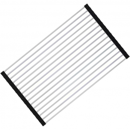 Articole pentru Casa Engros - Covoras de Scurgere pentru Chiuveta Bucatarie, din Otel Inoxidabil, Suport Chiuveta, Pliabil, Antiderapant, Usor de Curatat si de Depozitat, 37x30 cm, 15 Tuburi, Negru