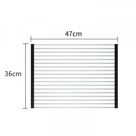 Covoras de Scurgere pentru Chiuveta Bucatarie, din Otel Inoxidabil, Suport Chiuveta, Pliabil, Antiderapant, Usor de Curatat si de Depozitat, 47x36 cm, 18 Tuburi, Negru [1]