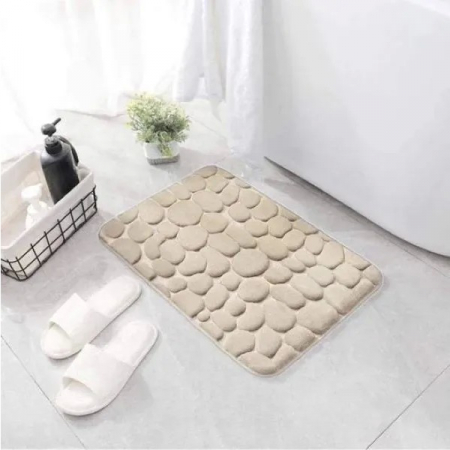 Covoras pentru Baie Antiderapant, , Uscare Rapida, Model 3D Piatra, 40x60 cm, Bej [4]