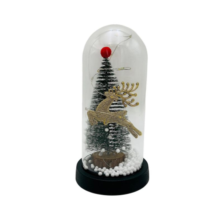 Cupola decorativa de Craciun cu lumini led,bradut nins si ren auriu, cutie de cadou inclusa, 22x11x11cm [1]