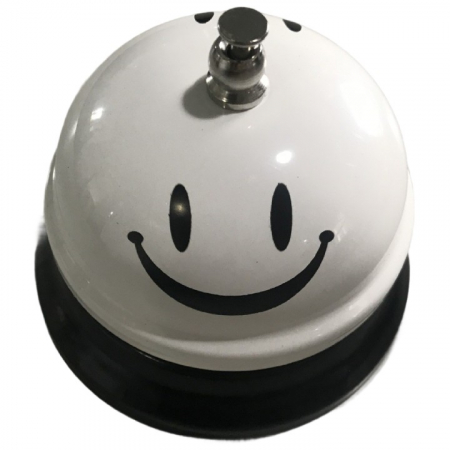 Accesorii pentru bucatarie Engros - Clopotel Metalic Multifunctional, , Alb cu Imprimeu Smiley Face, 7.5x7.5x6.5 cm, Receptie, Restaurant, Cafenele