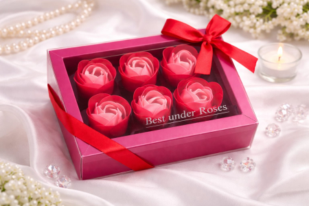 Cutie cadou cu 6 trandafiri din spuma 14.5x10x5.5 cm roz, cadou primavara [1]