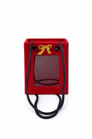 Martisoare - Cutie cadou din catifea rosie 6x9x3 cm cu fereastra si fundita, pentru bijuterii