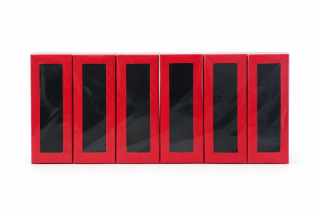 Cutie carton rosie cu fereastra 4x12x2 cm, interior negru, pentru martisor sau bijuterii [2]