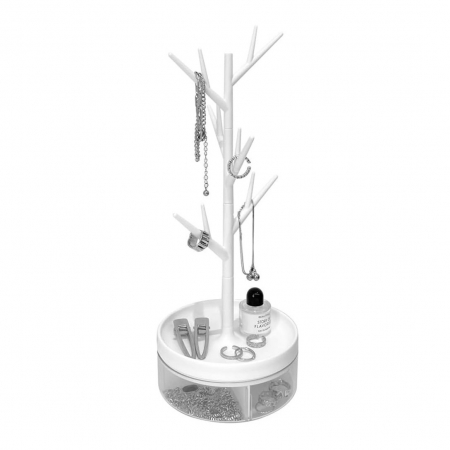 Articole pentru Casa Engros - Cutie de Bijuterii, , Rotativa, cu Suport Tip Ramura, 36.5 x 14 cm, din ABS+PP, Alb