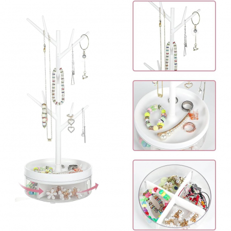 Cutie de Bijuterii, , Rotativa, cu Suport Tip Ramura, 36.5 x 14 cm, din ABS+PP, Alb [6]