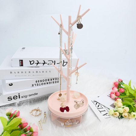 Cutie de Bijuterii, , Rotativa, cu Suport Tip Ramura, 36.5 x 14 cm, din ABS+PP, Roz [5]