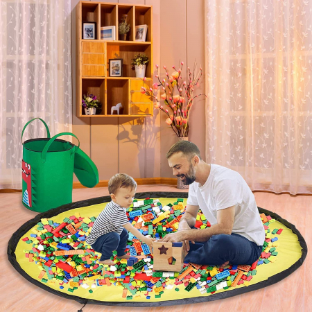 Cutie de Depozitare 2In1, , Impermeabila, Covor pentru Jucarii si Lego 150cm, Capacitate Mare, cu Manere, cu Sfori, Inaltime 40cm, Model Crocodil, Verde [4]