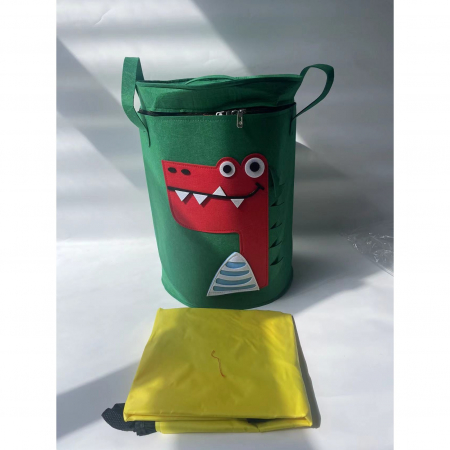 Cutie de Depozitare 2In1, , Impermeabila, Covor pentru Jucarii si Lego 150cm, Capacitate Mare, cu Manere, cu Sfori, Inaltime 40cm, Model Crocodil, Verde [1]